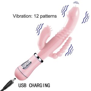 Vibrador ponto G, clitoriano e plug anal 3 em 1 RECARREGÁVEL